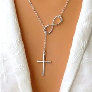 Infinity Tassle Silver Cross Pendant Necklace Brand New